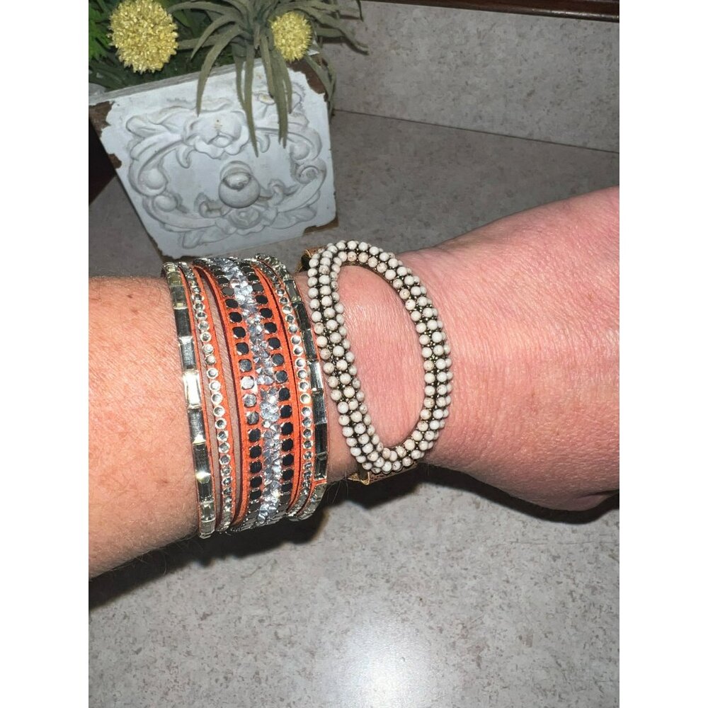 Ladies BOHO Western Leather Snap Jeweled Bracelets